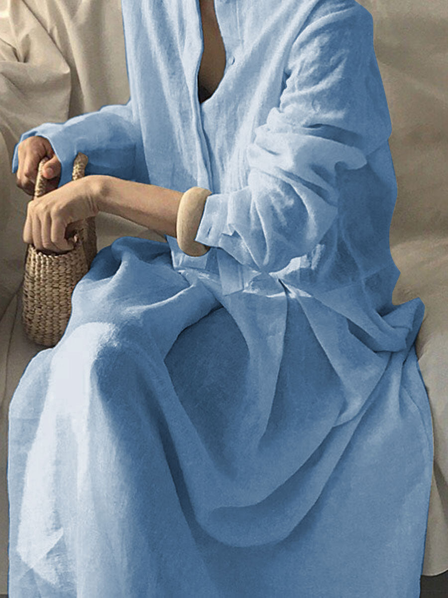 Long Sleeve Solid Color Casual Shirt Dress