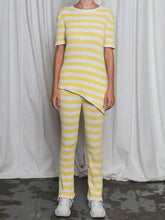 Load image into Gallery viewer, Round neck short sleeve striped printed knitted suit
