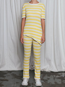 Round neck short sleeve striped printed knitted suit