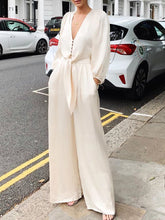 Load image into Gallery viewer, Casual Solid Color Long Sleeve V-neck Strappy Jumpsuit
