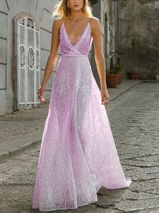 Fashion Sexy Sequin Suspenders Deep V-neck Mopping Evening Dress