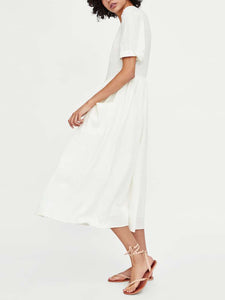 V-neck Net Color Short Sleeve Dress