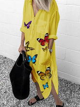 Load image into Gallery viewer, Fashion Butterfly Print Long Sleeve Split Dress
