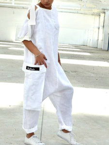 Casual Loose Round Neck Short Sleeve Jumpsuit