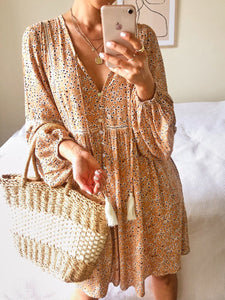 Casual Long Sleeve V-neck Floral Dress