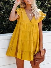 Load image into Gallery viewer, Romantic Casual Loose V Neck Short Sleeve Mini Dress

