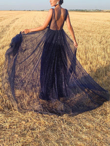 Elegant Backless Solid Color Maxi Dress
