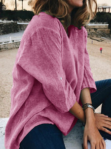 3/4 Sleeve Buttoned Casual Plus Size Shirts