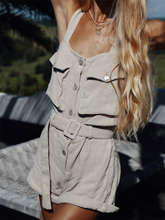 Load image into Gallery viewer, Sling Solid Color Button Boa Jumpsuit with Pockets
