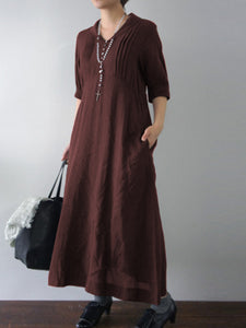 Casual Solid Color Fashion V-neck Dress