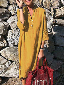 Fashion Button-down Neckline Solid Color Casual Dress