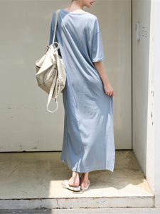 Casual  Loose Short Sleeves Fork Maxi Dress