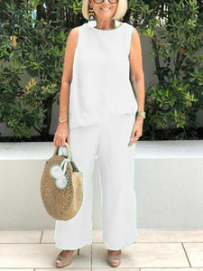 Simple Casual Loose Round Neck Top Pants Set