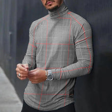 Load image into Gallery viewer, Men&#39;S Stitching Plaid Print High Neck Retro T-Shirt
