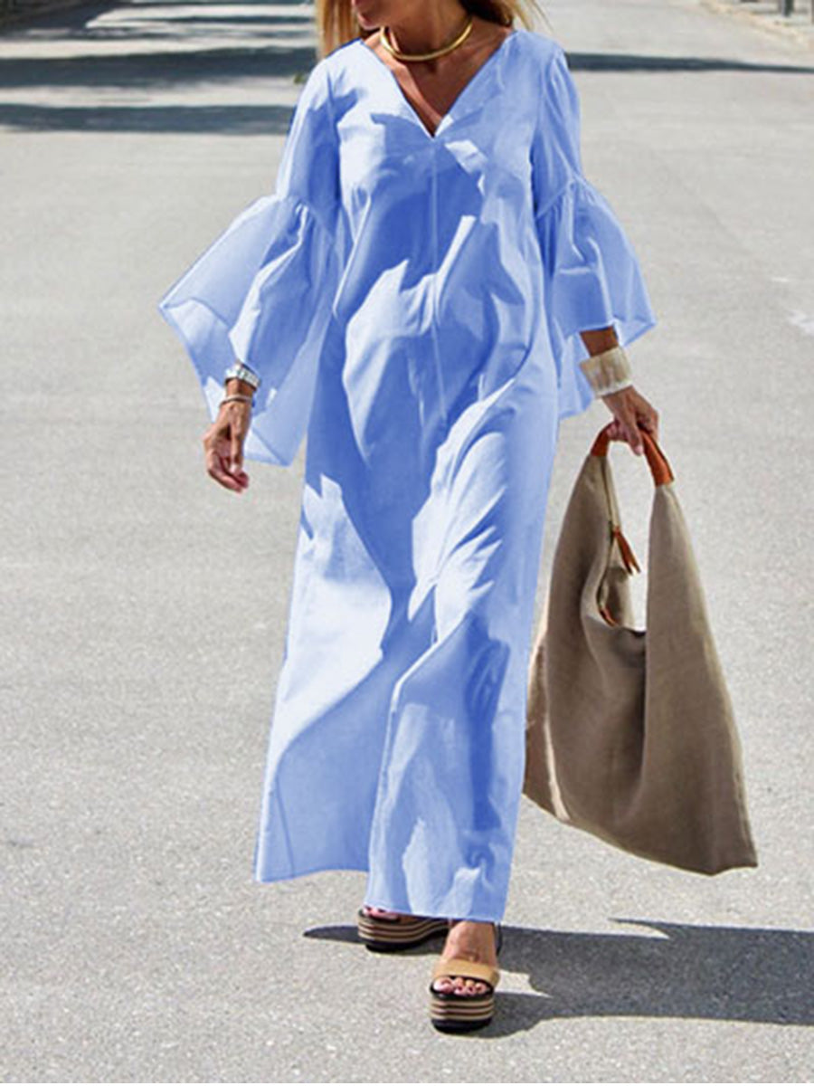 Loose Casual V-Neck Large Cuff Dress