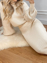 Load image into Gallery viewer, Solid Color Knitted Turtleneck Top Slim Skirt Women&#39;s Suit
