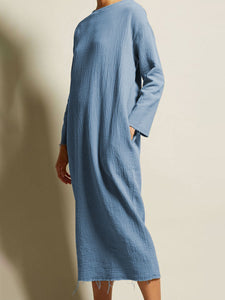 Fashion Round Neck Solid Color Casual Dress