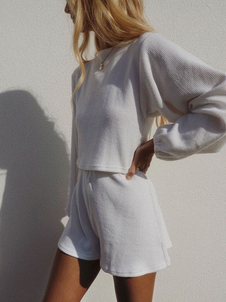 Solid Color Round Neck Long Sleeve Women's Suit