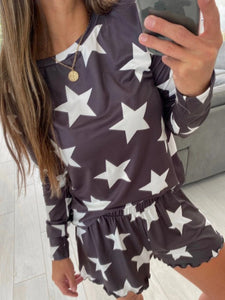 Casual Home Crew Neck Star Print Suit