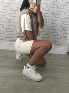 Round Neck Loose Color Matching Suit