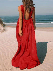 Sexy Backless Folds Sling Maxi Dress