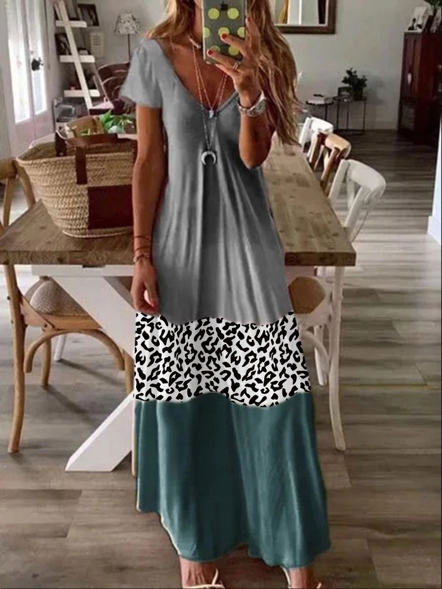 Casual Hanging Tricolor Stitching Leopard Print Dress