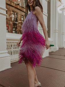 Stitching Fringed Slim Evening Mini Dress