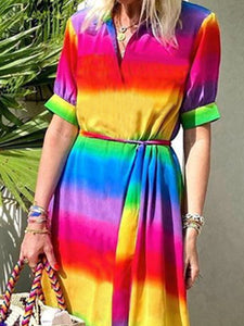 Bohemian Rainbow Print Maxi Dress