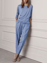 Load image into Gallery viewer, Casual Solid Color Round Neck Two-piece Suit
