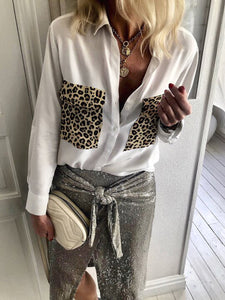 Fashionable Retro Casual Loose Long Sleeve Leopard Colorblock Shirt