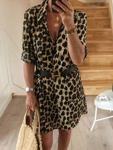 Casual Leopard Print 3/4 Sleeve Casual Dress