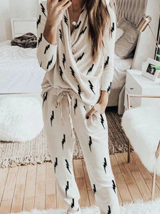 Simple Casual Loose Top Pants Knitted Suit