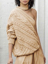 Load image into Gallery viewer, Hemp Pattern High Neck One-shoulder Casual Sweater
