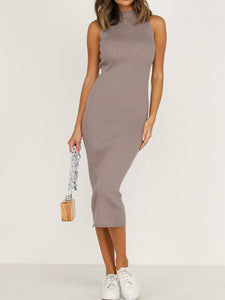 Sexy Solid Color Round Neck Sleeveless Dress