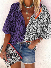 Load image into Gallery viewer, Bohemian V Neck Loose Long Sleeve Colorblock Leopard Shirt Top
