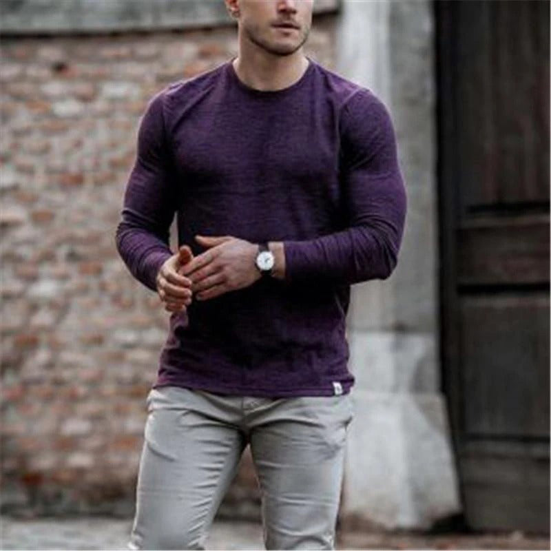 Casual Round Neck Solid Color Long Sleeve T-Shirt