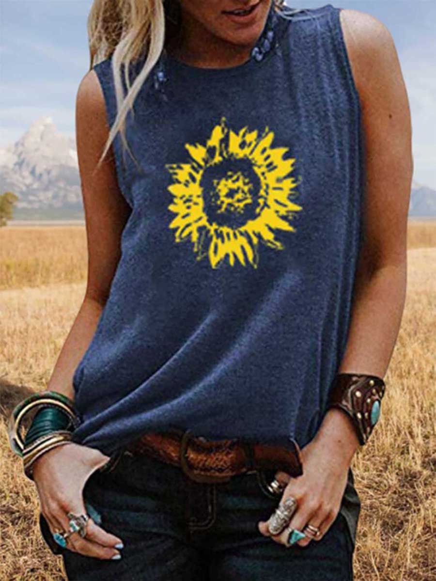 Casual Sunflower Graphic Print Sleeveless T-shirt