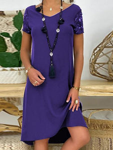 Fashionable Lace Loose Solid Color Dress