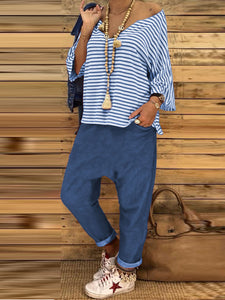 V-neck Striped Top Trousers Casual Suit