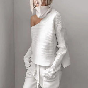 High Neck Strapless Slim Tops Trousers Knit Suit