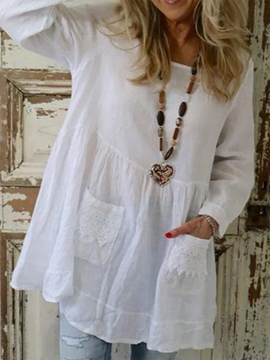 Long Sleeve Loose Round Neck Shirt Casual Tops