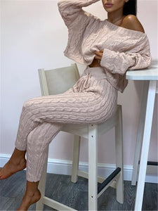 Solid Color Loose Long-sleeved Sweater Suit